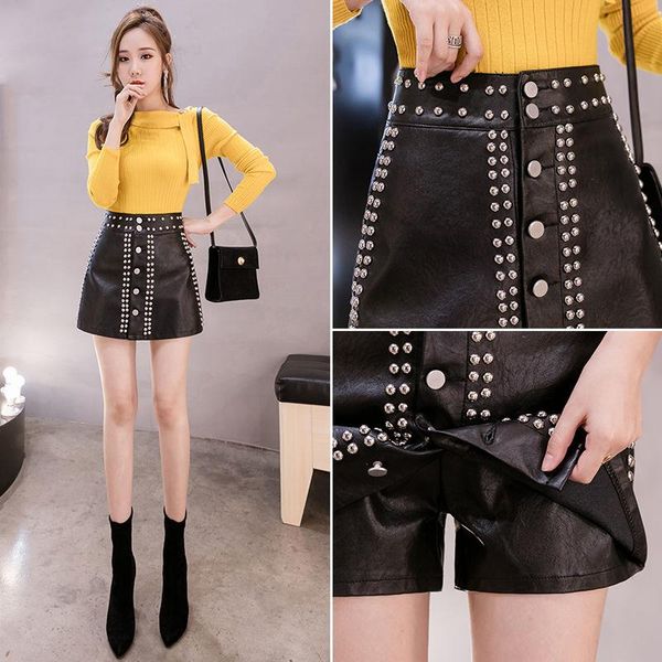 

women's shorts 2021 women autumn winter casual pu faux leather ladies slim beading straight female elegant loose e315, White;black