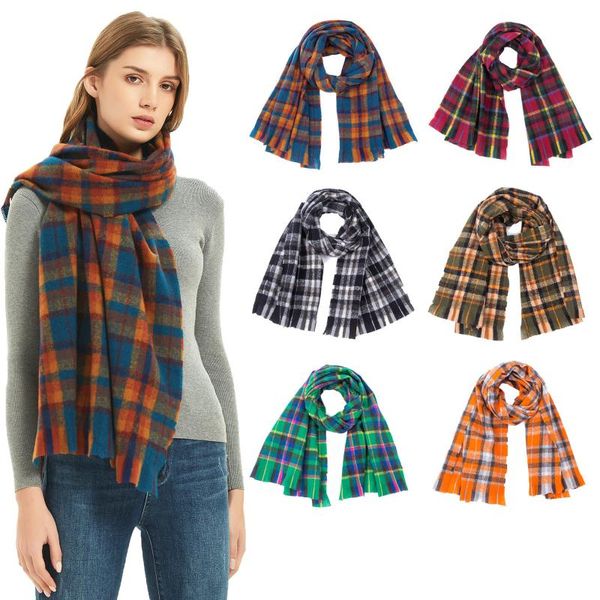 

190*60cm scarves women imitation cashmere plaid shawl scarf winter extended warm tassels blanket quality foulard, Blue;gray