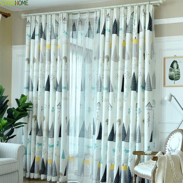 

curtain & drapes nordic pattern cartoon christmas tree printed blackout for living room bedroom office decorative