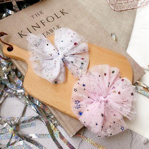 

hair accessories boutique ins 10pcs fashion cute glitter star bow hairpins solid big stain ribbon bowknot clips princess accessories1, Slivery;white