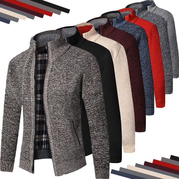 

men's sweaters knitted jacket mens winter wool coat warm and fleece, White;black