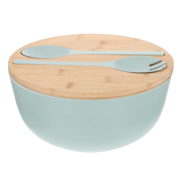 

bowls 1 set bamboo fiber salad bowl home fruit spoon fork lid kit
