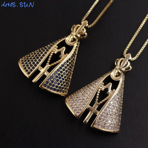 

pendant necklaces mhs.sun luxury women zircon necklace charm religion jewelry gift ladies fashion chain cz crystal choker gold color 1pc, Silver