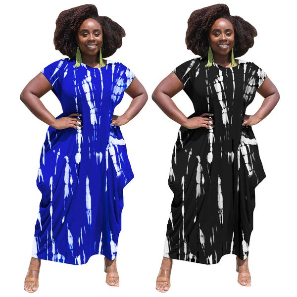 

f7526 women's fashion round neck tie dyed dress, White