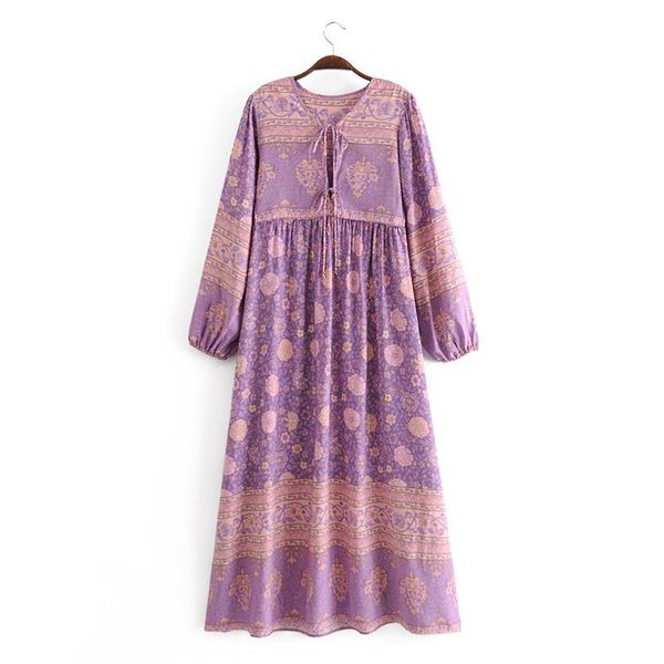 

casual dresses bohemian rayon printed long sleeve dress fringed, Black;gray