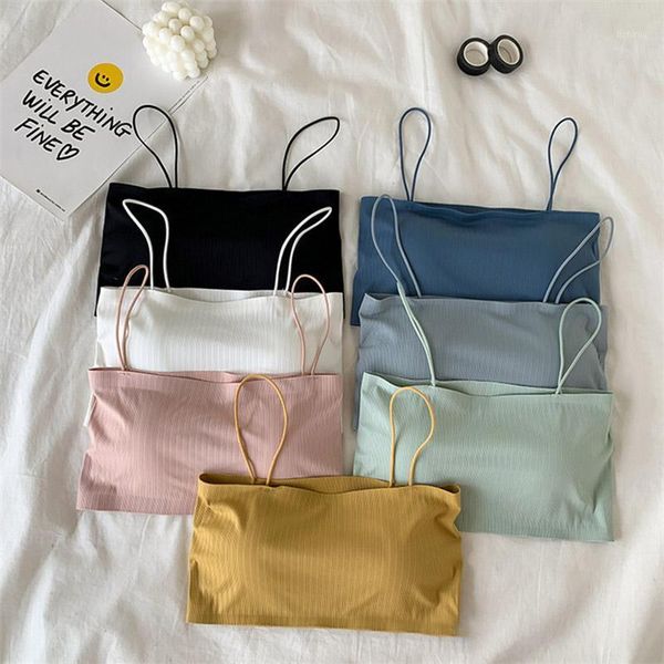 

camisoles & tanks thin strap lingerie seamless nylon pure color crop 1pcs women vest bustier underwear, Black;white