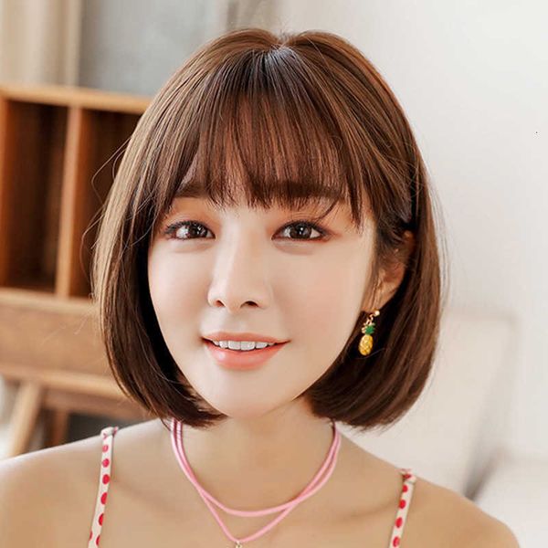 

wig female korean bobo short straight hair chemical fiber wig cover, Black