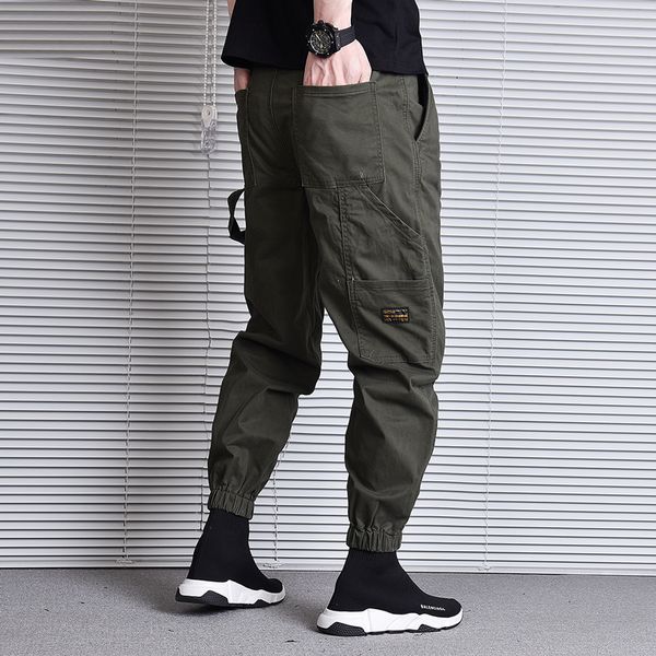 

2021 new japanese vintage fashion jeans loose fit big pocket casual cargo streetwear hip hop joggers pants men harem trousers q536, Blue