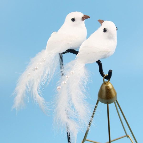 

2pcs decorative fake doves white artificial foam feather ornament home craft decor bird toy wedding decor garden accessories.