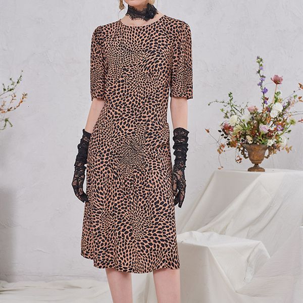 

2021 new nova feminina leopardo impresso midi vestido de manga curta o pescoo vintage magro vestidos longos eeg0, Black;gray