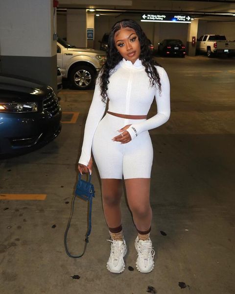 

women's tracksuits autumn 2021 women suit two piece casual set fashion solid color long sleeve zipper cardigan and high waist shorts, Gray