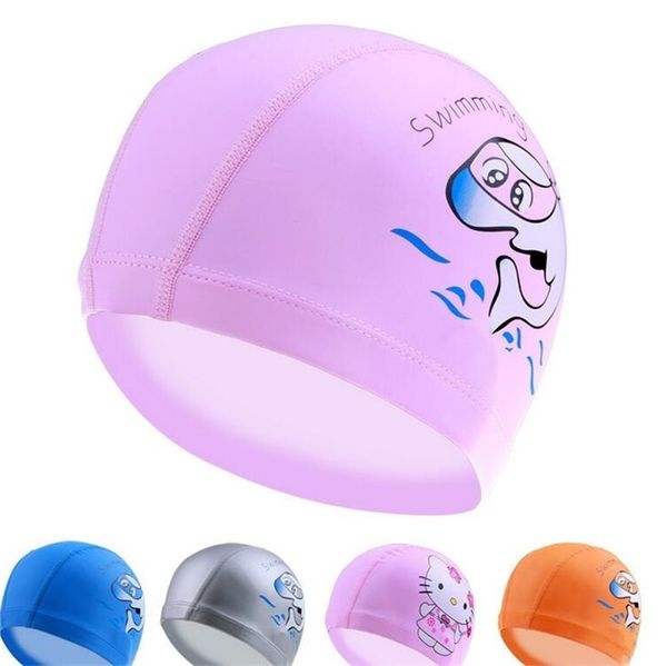 

lovely waterproof ear protection swimming caps cartoon pu cloth bathing cap for child high elasticity water sports tool 5zy x