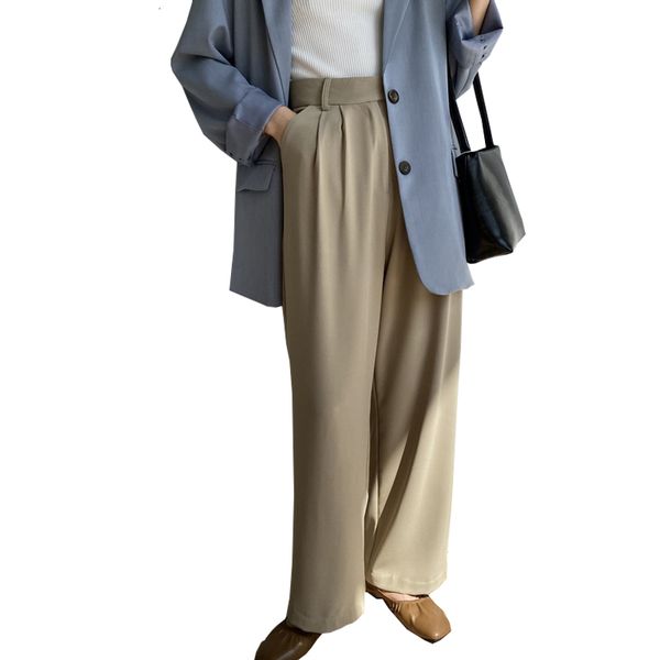 

2021 new spring high waist women casual female trousers outwear wide leg fashion stright pants in04, Black;white