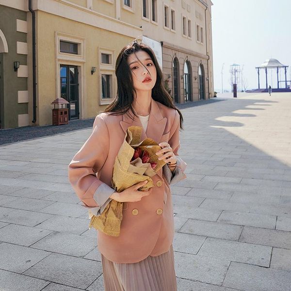 

small suit coat female spring korean 2021 new right angle shoulder lapel collar female student leisure suit, Black;brown