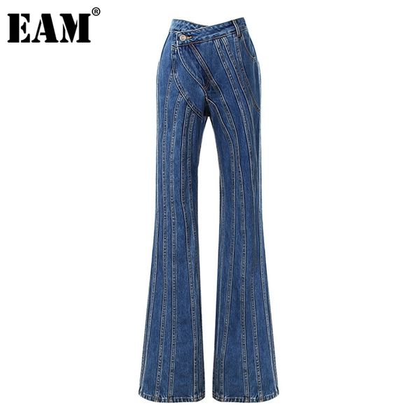

[eam] asymmetrical spliced oblique waist placket trousers loose fit pant fashion spring autumn 1dd2264 210721, Black;white