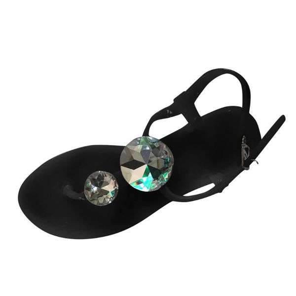 

women slippers summer ladies diamond clip toe sandals female buckle flat stap heels platform shoes fashion women's slides, Black