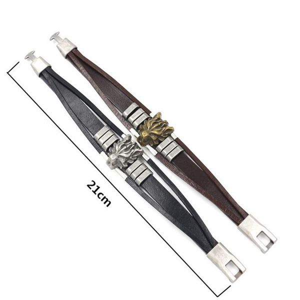 

eif dock male jewelry black genuine leather bracelet stainless steel dragon head punk charm women bangle hallow jlluzi