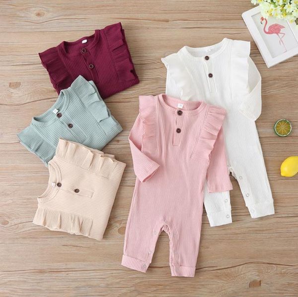 

ruffle newborn rompers solid long sleeve playsuit infant girl jumpsuits outfits boutique clothing set baby girls clothes 5 colors at5468, Blue