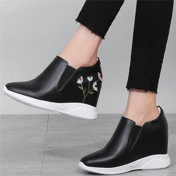 

dress shoes black/white trainers women genuine leather wedges high heel platform pumps female embroider flowers fashion sneakers 2021