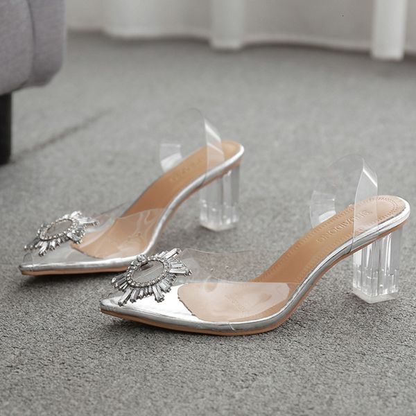 

2021 summer transparent high hooks sandals women slip-on punch pumps shoes fashion comfort sier party, Black