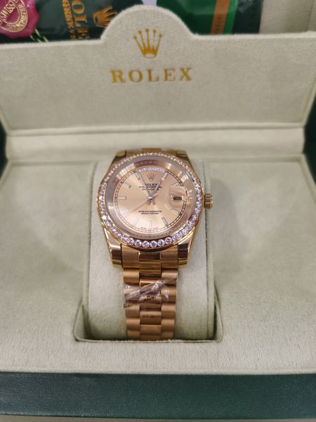 

with original box luxury fashion watches 41mm 18k yellow gold diamond dial & bezel 18038 watch automatic men's watch wristwatch, Slivery;brown