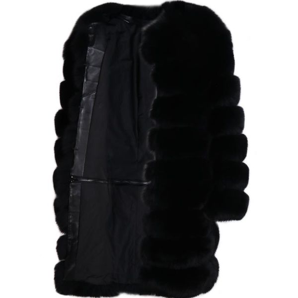 

women's fur & faux real women ladies natural coat long, Black