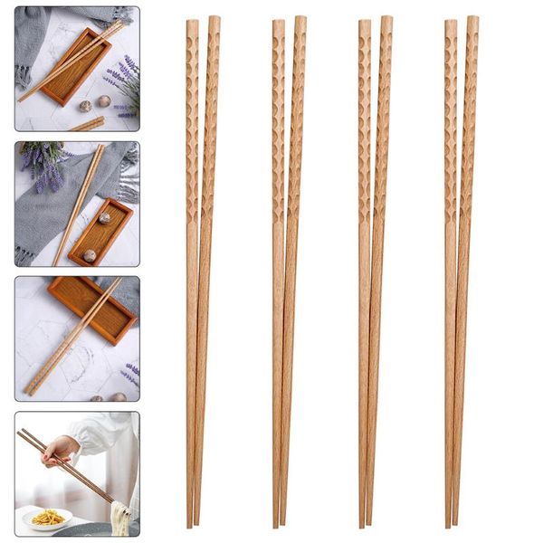 Pauzinhos 4pairs Super Long 32cm 42cm de madeira cozinheira macarrão profundo panela frita em estilo chinês bastões de cozinha ferramentas