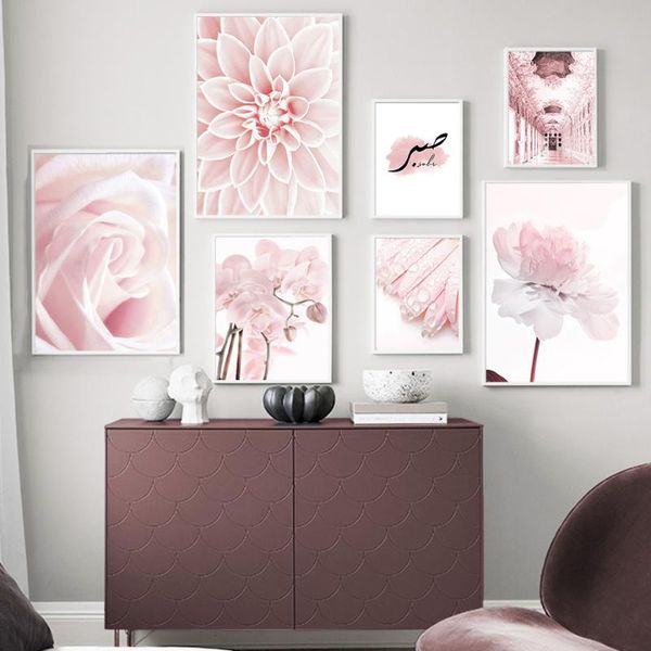 

pink flower nordic canvas poster for living room painting modern dahlia peony coral wall art canvas picture home decor art