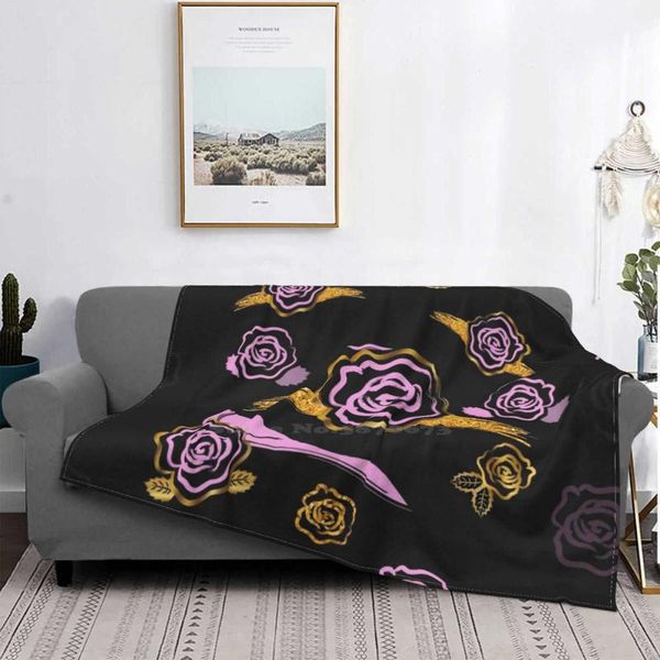 

blankets pink and gold roses with glitter effect on dark background air conditioning blanket fashion soft rose