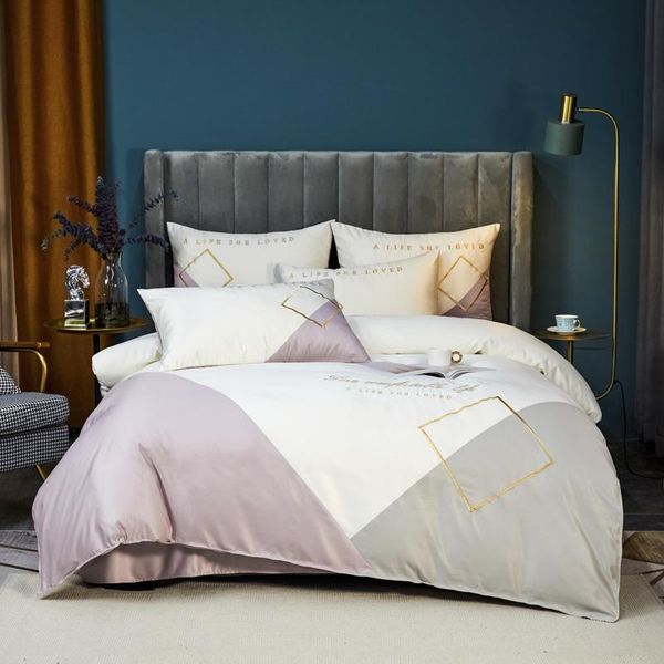 

bedding sets 2021 washable silk embroidery fashion life series embroidered bed sheet bag color matching flower four-piece set