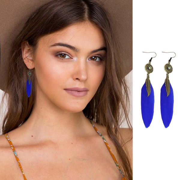 

dangle & chandelier double fair bohemia feather piercing earrings for women retro bronze hyperbole earing fashion jewelry ka289, Silver