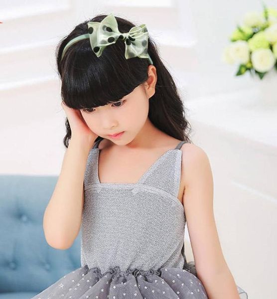 

winya children's bow tie headband net yarn wave dot double bow tie headband cute princess head buckle, Slivery;white