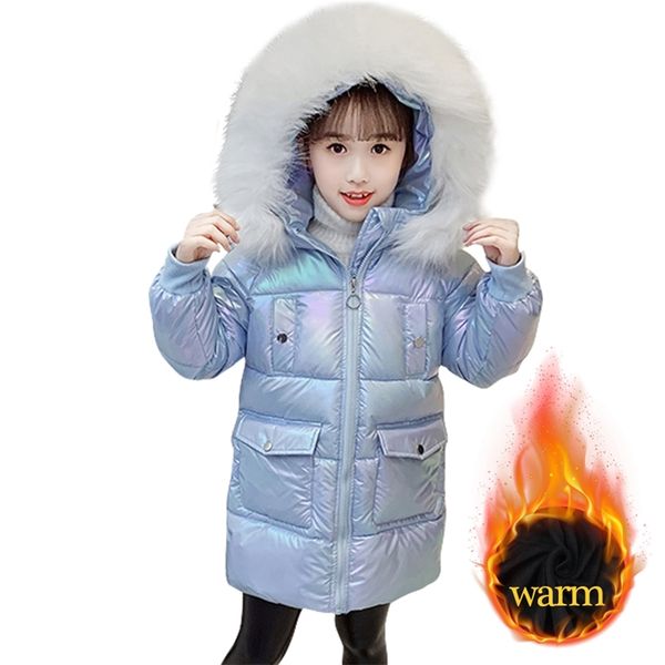 

girls coat patchwork girl fur hoodies children's jacket casual style clothes winter 210528, Blue;gray