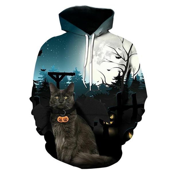 

men's hoodies & sweatshirts girls 3d printing women cute cat animal series pullover animals long sleeve female thin hoodie, Black