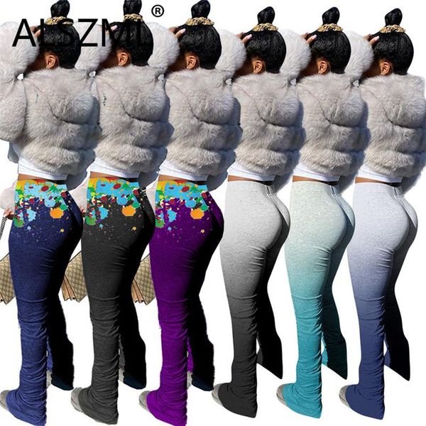 

women's pants & capris simple pure color splash-ink print high street chic lady fashion women trouser young party, Black;white