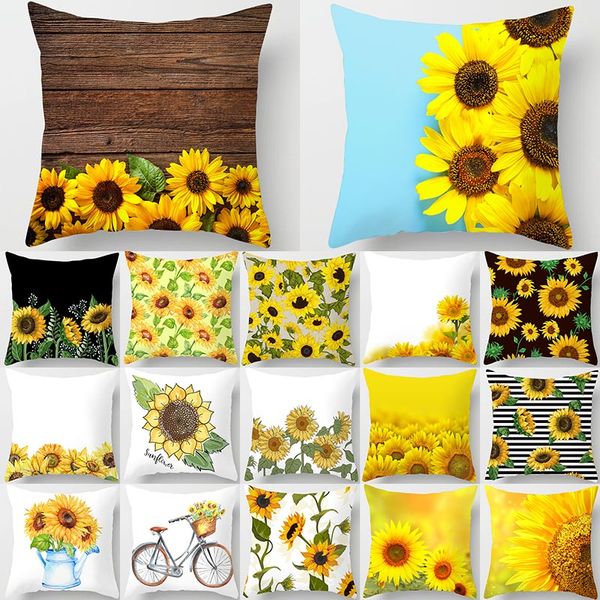 

sunflower leaves cushion cover polyester throw pillows soft decorative pillowcase for home sofa chair pillow covers 40903