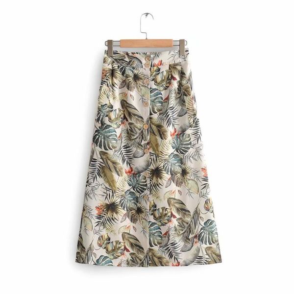 

skirts 2021 summer high waist printed single-breasted split half skirt women, Black