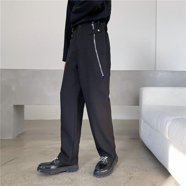 

male japan korea style vintage pants black white long trousers men side zipper casual streetwear fashion suit pant men's
