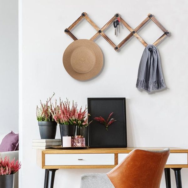 

hooks & rails vintage wood expandable wall hanger wooden folding coat rack for hats scarves key towels leash jewelry storage decor