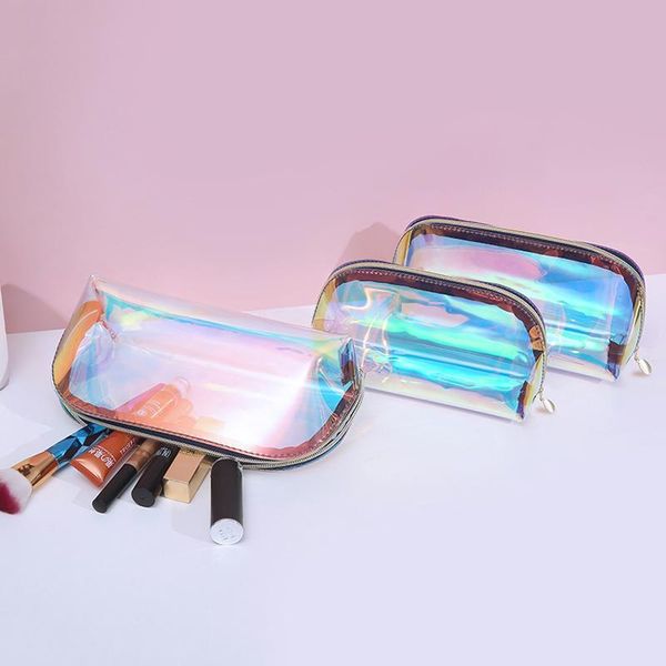 

cosmetic bags & cases waterproof makeup bag laser transparent women's fashion female clutch make up pouch lady toiletry organizer