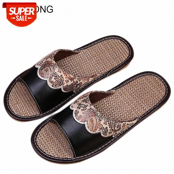 

lcizrong autumn couple leather flax home slippers men/women european retro bedroom slippers male #fi49, Black