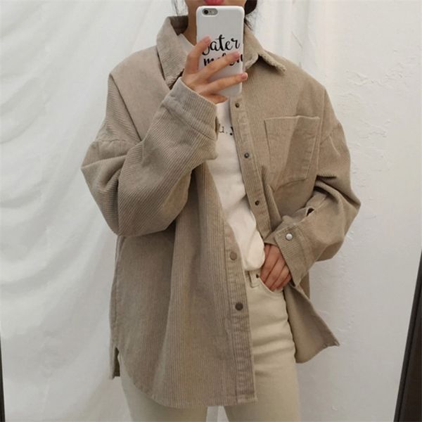 

zoki harajuku corduroy women shirt jackets autumn long sleeve thin coats casual vintage pocket female button up overcoats 210918, Black;brown