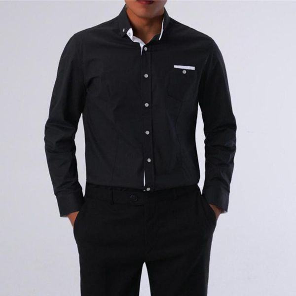 

men's casual shirts comfortable long sleeve pocket decor business shirt breathable solid color lapel men workwear, White;black