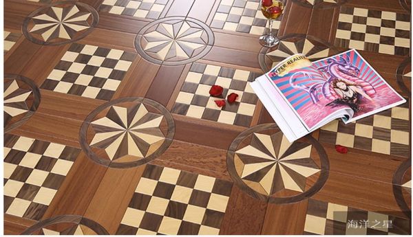 Medalhão Inaly Wood Parquet Americano Em Walnut Posto De Madeira Mosaico Borda Backdrops Decor Parede Revestimento de Arte Painéis Tapete Mobiliário Início Interior