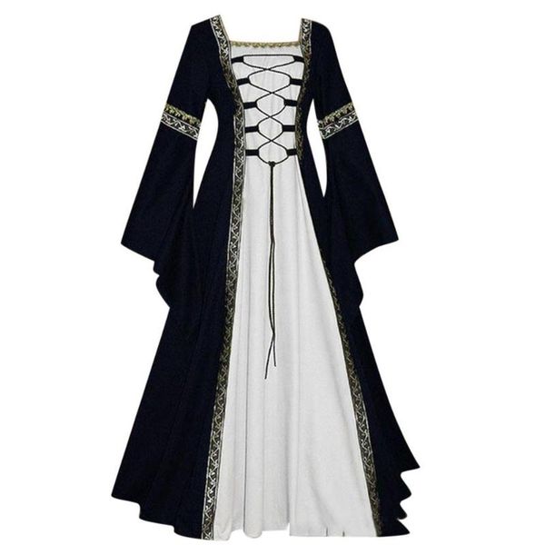 

casual dresses women's vintage celtic medieval floor length renaissance gothic cosplay dress vestidos verano robe femme plus size 5xl e, Black;gray