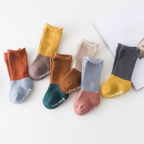 

socks vintage hit color toddler boys thick velvet cotton infant baby boots warm children for girls anti-slip1, Pink;yellow