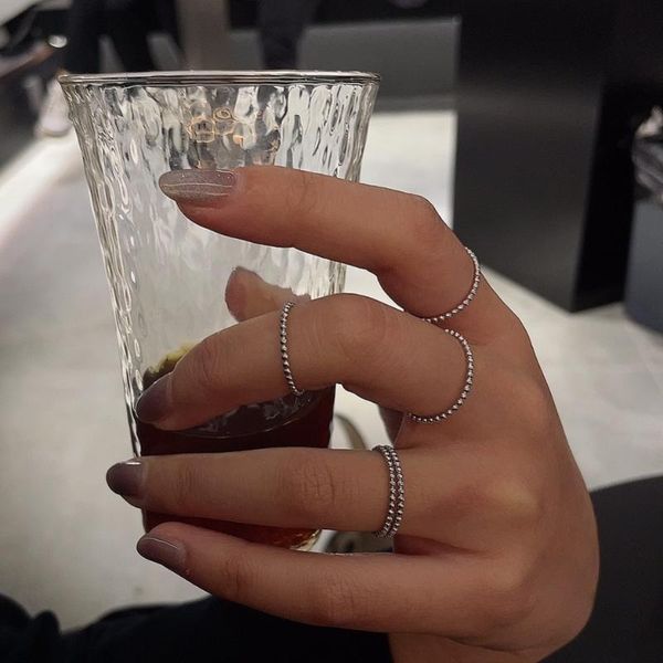 

cluster rings 1pc very thin retro authentic 925 sterling silver jewelry small round beads knuckle finger ring adjust tlj1585, Golden;silver