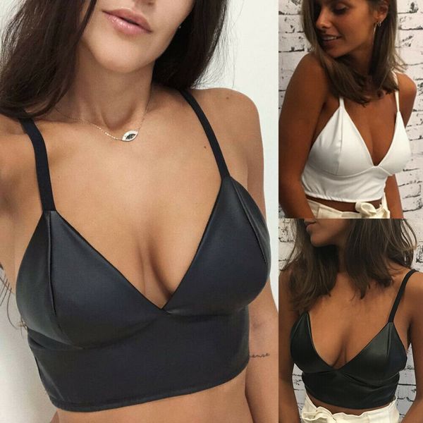 

hirigin women crop fashion pu leather t shirt clubwear high street tee for women bralette bralet bra tanks top, Black;blue