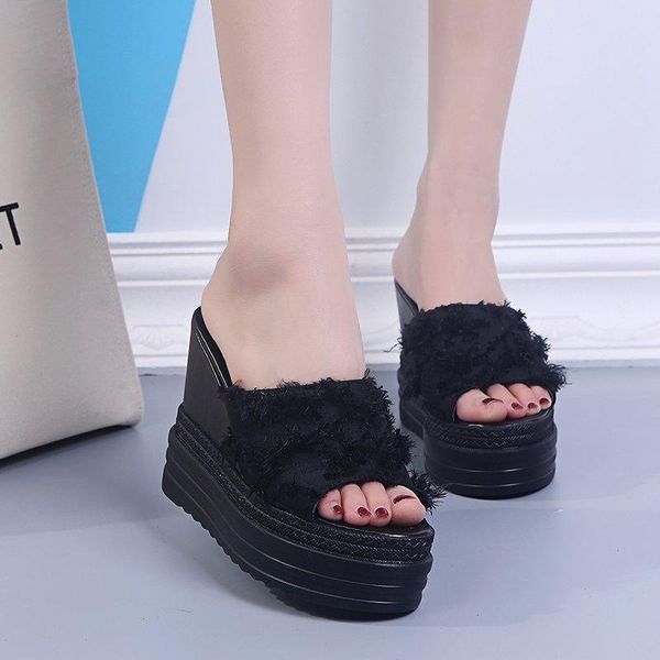 

slippers women shoes ladies wedge sneakers woman sandals heels platform beach zapatos mujer, Black