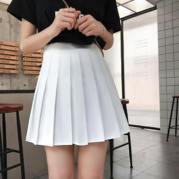 

skirts preppy japanese korea short 2021 high waist mini womens lovely pink plaid solid a line tennis casual skir, Black